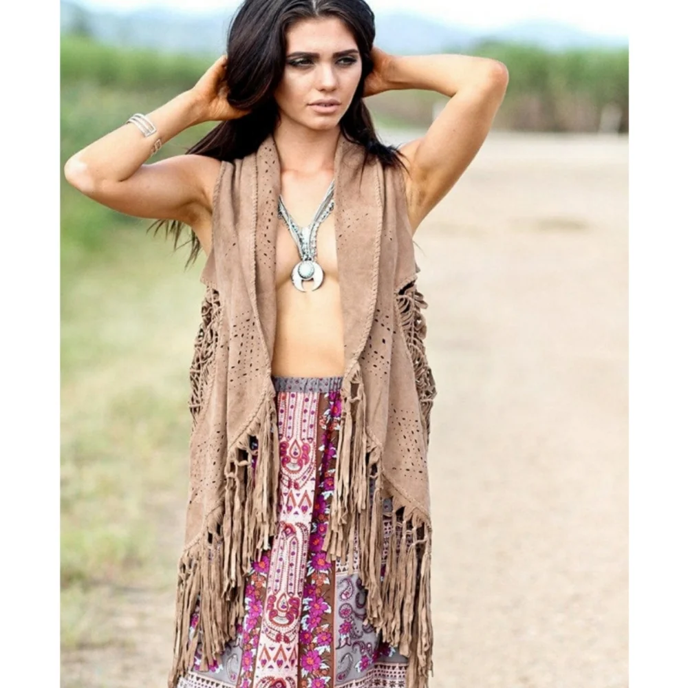 Mahiya Nomad Suede Fringe Vest Tan - Picture 3 of 17